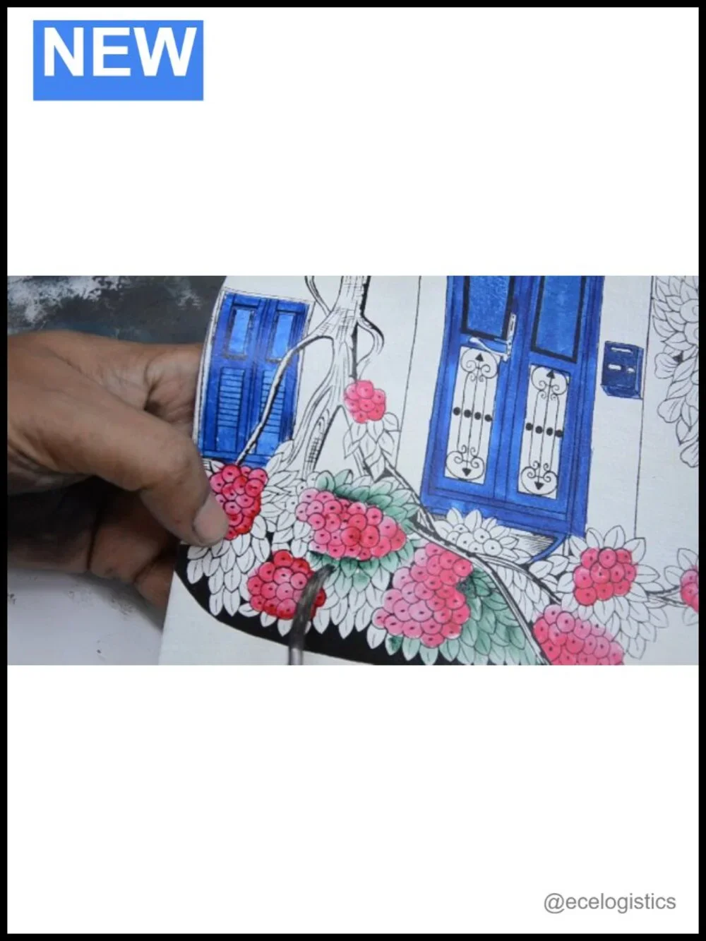 Hand Painted Genuine Leather Organizer Satchel with Adjustable Crossbody Strap